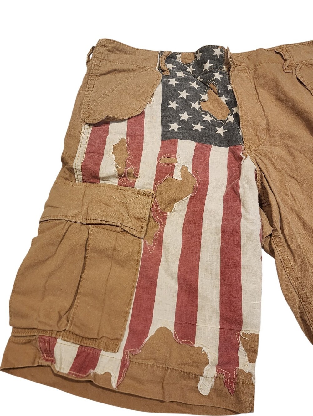 Vintage Denim & Supply Ralph Lauren Cargo Shorts Distressed USA Flag Size 34 - Picture 3 of 10